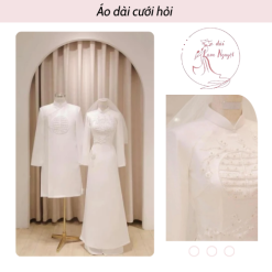 Áo Dài Cặp Nam Nữ Cưới Hỏi – Đính Kết Thủ Công, 2 Tà Taffta Lam Nguyệt – ADCH04