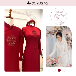 Áo Dài Cưới Hỏi Lụa Vân Gỗ Cao Cấp – Lam Nguyệt – ADCH01