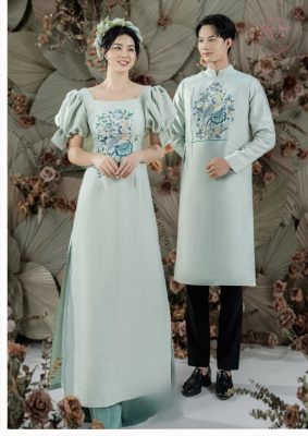 Áo dài cưới màu xanh ngọc