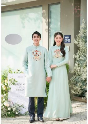 Áo dài cưới màu xanh ngọc