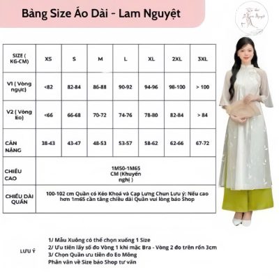 Bảng size áo dài Lam Nguyệt